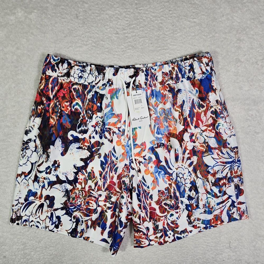 Robert Graham Mens Large 7" Inseam Colorful Grafitti Lined Swim Trunks Shorts L